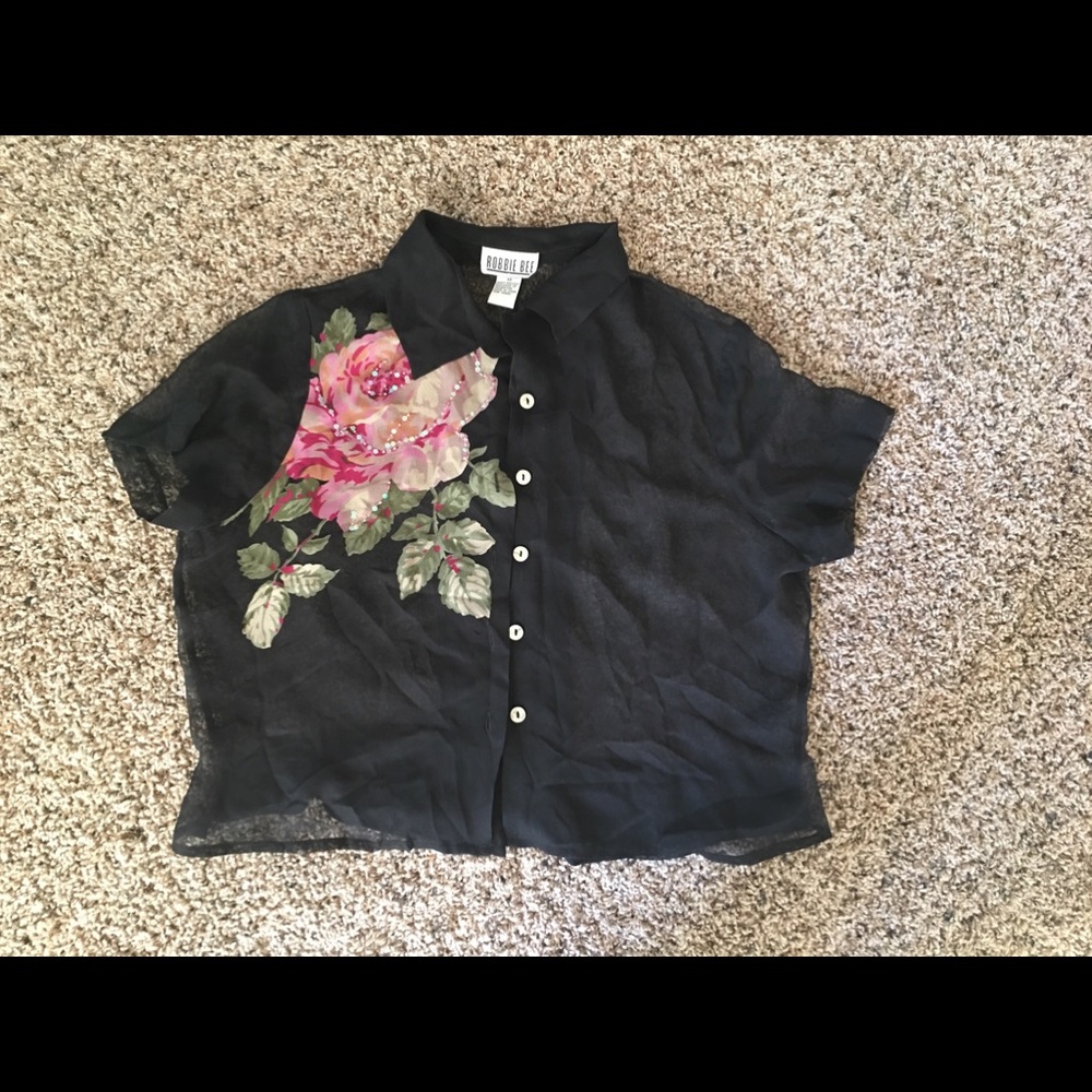 Robbie Bee black sheer silk crop top